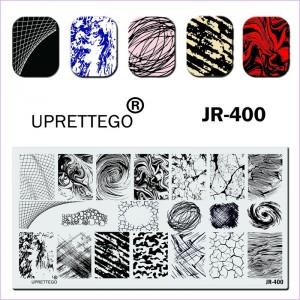 Пластина для стемпинга JR-400 узоры, орнаменты, абстракция, спирали, мазки, пятна, штрихи Uprettego 