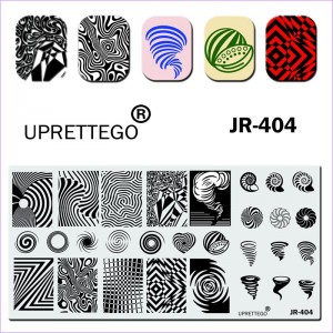 Пластина для стемпинга Uprettego JR-404 абстракція, візерунки, вихори, воронки, спіралі, урагани, серце, кавун