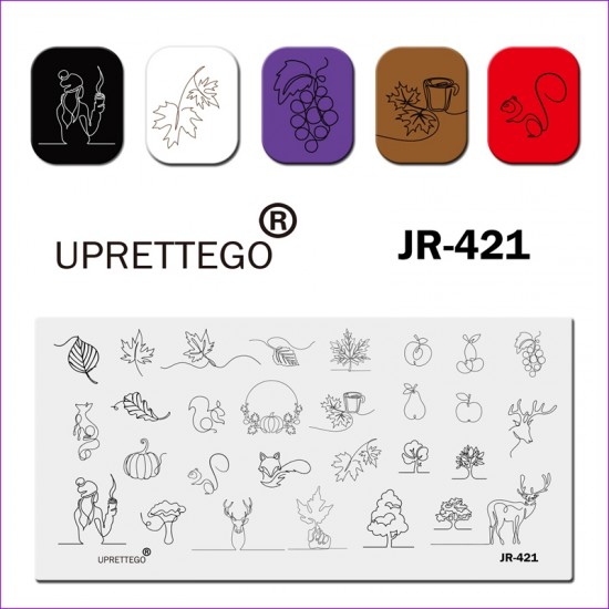 Stamping plate JR-421 girl, grapes, fruit, pumpkin, leaves, trees, deer, squirrel, fox, animals, mug Uprettego, 952772183, Stamping UPRETTYGO,  Health and beauty. All for beauty salons,All for a manicure ,Gel varnishes, buy with worldwide shipping