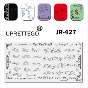 Plaque pour estamper JR-427 boucles, monogrammes, motifs, fleurs, plantes Uprettego