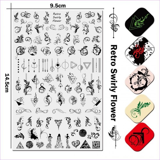 JR Retro Swirly Flower Stamping Plate patterns, Monograms, geometry, girls, women, flowers, Plants, Arrows, Figures Uprettego, 952772205, Stamping UPRETTYGO,  Health and beauty. All for beauty salons,All for a manicure ,Gel varnishes, buy with worldwide s
