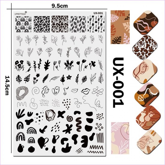 Stamping plate JR-UX-001 ornament, patterns, flowers, monograms, plants, leaves, face, lips, amphorae, spots, blots, lines Uprettego, 952772211, Stamping UPRETTYGO,  Health and beauty. All for beauty salons,All for a manicure ,Gel varnishes, buy with worl