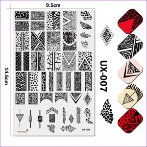Stamping plate JR-UX-007 Uprettego patterns, ornament, stripes, animal color, zebra, leopard, tiger, geometry, spots