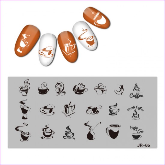 Пластина для стемпинга кофе, чашка, чай JR-65, JR-65, Стемпинг,  Все для маникюра,Гель лаки ,  купить в Украине