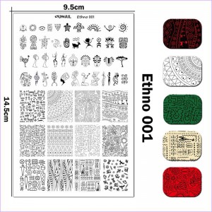 Plaat voor het stempelen van etnostijl, meisje, hiërogliefen, maskers Ethno 001