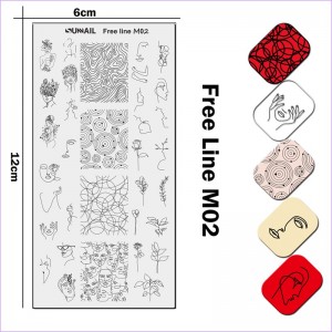 Plaat voor het stempelen van bloemen, lijnen, gezichten, meisje Free Line M02