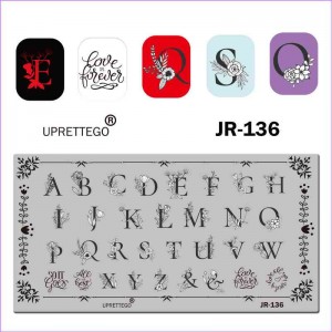 Plate for stamping letters of the English alphabet with flowers JR-136