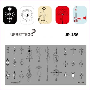 Stamping plate Geometry, patterns, cardinal directions, compass, triangles, circles, lines, moon, dots, arrows, ornament, pattern JR-156