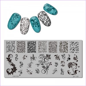 Stamping plate Geometry, patterns, ornament, flowers, curls, monograms, leaves, dots JR-118