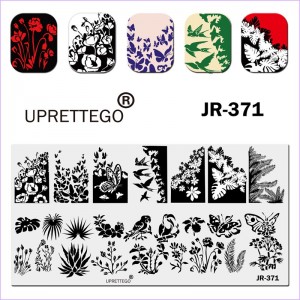 Stempels plaat JR-371 vlinders, papegaai, varen, klaprozen, zwaluwen, palmbomen, uprettygo