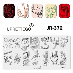 Stamping plate JR-372, fruits, fruits, lines, Avocado, apple, pear, banana, pineapple, citrus, grapes, watermelon, Uprettego