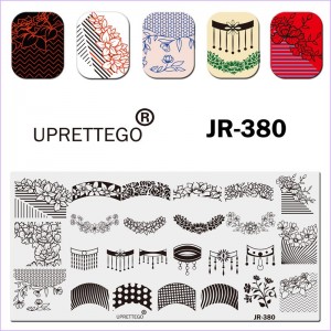 JR-380 Uprettego Stempelplatte Blumen, Muster, Kränze, Streifen, Kämme, Dekorationen