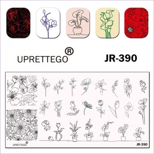 JR-390 Uprettego Stempelplatte Blumen, Topfpflanzen, Kompositionen, Blumentopf, zarte Blumen