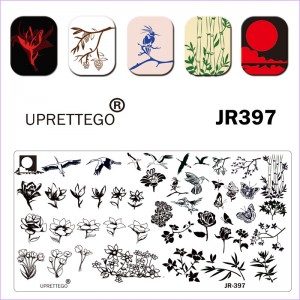 Stamping plate JR-397 flowers, butterflies, birds, cranes, landscape, bamboo, plants, Japan Uprettego