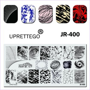 Stamping plate JR-400 patterns, ornaments, abstraction, spirals, strokes, spots, strokes Uprettego