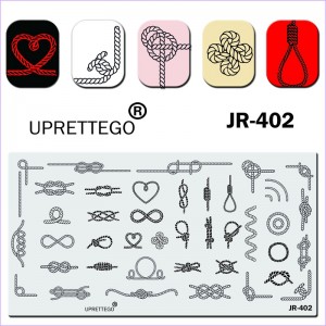 Stempelen plaat JR-402 uprettego knopen, lussen, touwen, infinity, hart, patronen