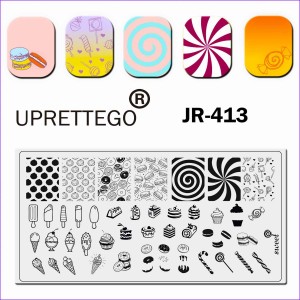 Stamping plate JR-413 Uprettego sweets, dessert, cakes, cookies, ice cream, donuts, candies, spiral