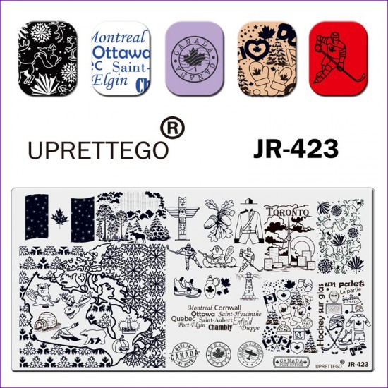 Płyta do stemplowania JR-423 Uprettego Kanada. napisy, flaga, hokej, symbolika, łoś, niedźwiedź, las, znaczki, klon, kij hokejowy, łyżwy, rękawiczki-952772186-uprettego-cechowanie