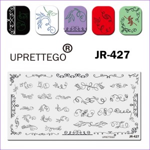 Пластина для стемпинга JR-427 завитки, вензелі, візерунки, квіти, рослини Uprettego