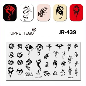  Plaque pour estamper JR-439 dragons, monogrammes, ornements Uprettego