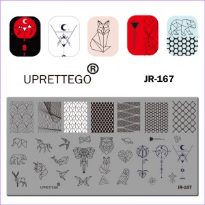 Stamping plate animals, animals, geometry, patterns, ornament, origami, month, heart, planet, swallow, unicorn, elephant, infinity JR-167