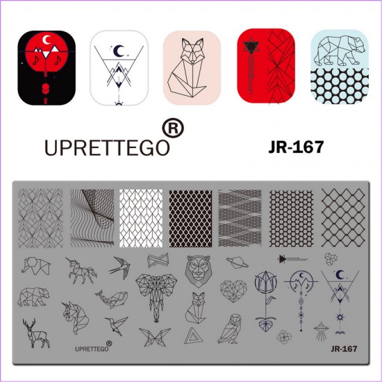 Placa de carimbo Animais Animais Geometria padrões ornamento JR-167 JR-167 Stamping tudo para manicure gel verniz comprar na Ucrânia