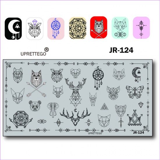 Placa de carimbo animais geometria padrões animais mês JR-124 JR-124 Stamping tudo para manicure gel verniz comprar na Ucrânia