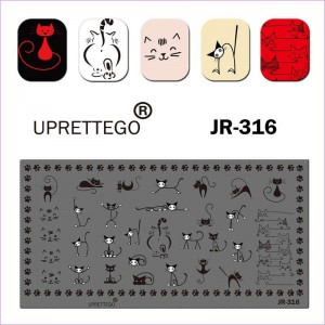  Plaque pour estampage chat, lignes, pattes, moustaches JR-316