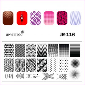 Stamping plate geometry, patterns, lines, dots, small hearts, circle, lines, ornament, zigzag, triangle JR-116