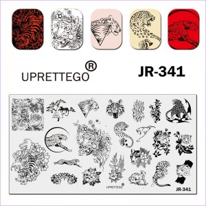 Stempelen plaat tijger, luipaard, bloemen, bladeren, JR-341