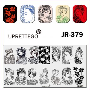 Uprettego JR-379 stempelen plaat meisjes in bloemen, Bloemen, Vrouwen, Portretten, tederheid, romantiek