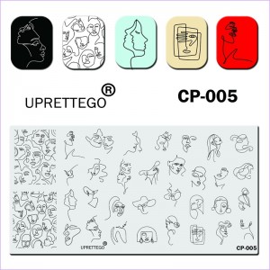 Пластина для стемпинга Uprettego  JR-CP-005E обличчя, дівчата, жінки, завитки, профіль, патерни