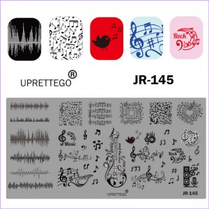 Stamping plate music, sheet music, melody, sound, guitar, record, rock, bird, microphone JR-145