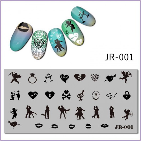 Пластина для печати на ногтях JR-001, пара, танец, ключ к сердцу, любовь, предложение руки, свадьба
