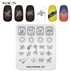  Stamping Plate KADS FASHION 047, Unicorn, Fly, Butterfly, Cupid, Heart, Gradient, Fade, Dots