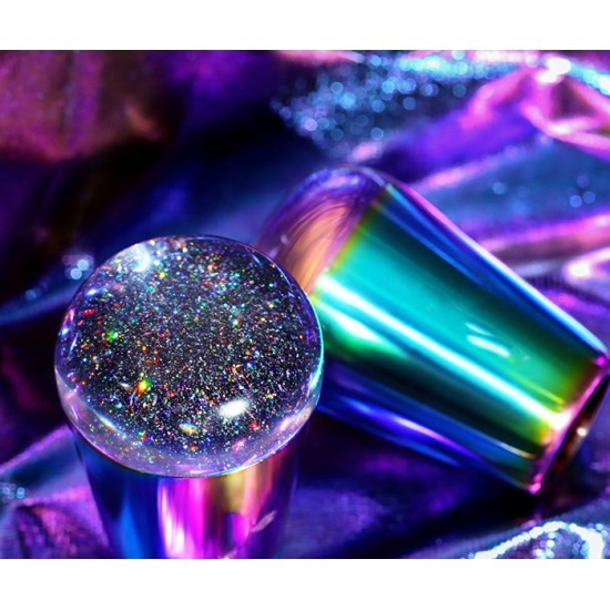 Sello de uñas transparente con mango holográfico, arcoíris, 4cm, silicona-3241-Ubeauty Decor-Estampado