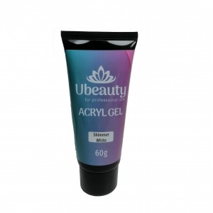 Acrylgel Ubeauty White z połyskiem, 60 ml, błyszczący, polygel, Ubeauty, musujący, biały