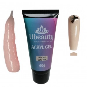  Ubeauty Coffe Milk Shimmer Poly Gel 60ml, żel akrylowy Jubeauty Glitter Camouflage, musujący, mleczna kawa