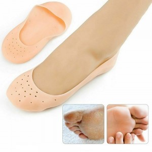 Chaussette antidérapante en silicone beige pour tout le pied, hydratant et protégeant le pied