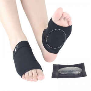 Meia-dedo do pé de nylon preto com inserção longitudinal do arco do pé, fascite plantar, fascite plantar, fascite plantar