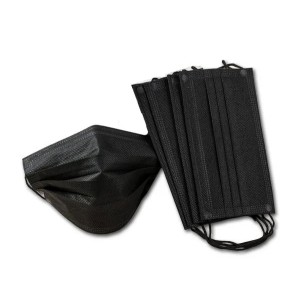 Zwart wegwerp drielaags beschermend masker, met elastische banden, spunbond, met een houder op de neusbrug, 1 st