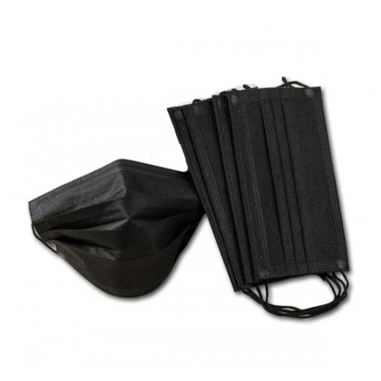 Schwarze dreilagige Einweg-Schutzmaske, mit elastischen Bändern, Spinnvlies, mit Haltebügel am Nasenrücken, 50St-3801-Ubeauty-Alles für die Maniküre