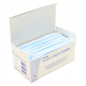 Mascarilla médica azul de tres capas, en la cara, Medicom, con elástico, 50 uds, embalaje, protección, contra gérmenes, bacterias, polvo, polen, gotas de aire