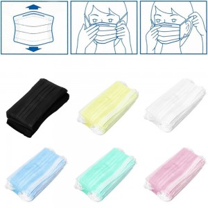 Face masks, 50 PCs per pack, three-layer, protective, blue, white, pink, mint, black, disposable