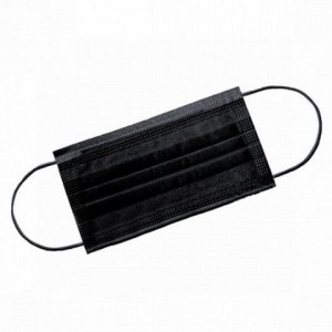 Zwart wegwerp drielaags beschermend masker, met elastische banden, spunbond, met een houder op de neusbrug, 1 st