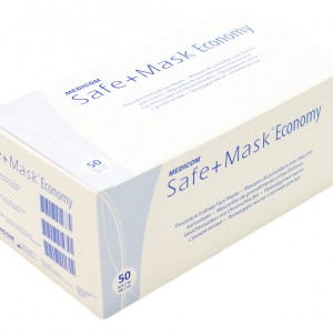 Голубая маска медицинская трехслойная, на лицо, Medicom, на резинке, 50 шт, упаковка, защита, от микробов, бактерий, пыли, пыльцы, воздушных капель
