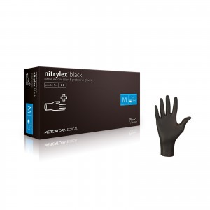 Перчатки Nitrylex® Black, Черные,  М, 100 шт, 50 пар, нитриловые, не стерильные, защитные, смотровые, для мастеров, защита кожи