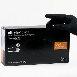 Перчатки Nitrylex® Black, Черные,  XS, 100 шт, 50 пар, нитриловые, не стерильные, защитные, смотровые, для мастеров, защита кожи