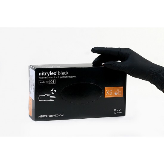 Rękawiczki Nitrylex® Black, Black, XS, 100 szt., 50 par, nitrylowe, niejałowe, ochronne, egzaminacyjne, dla majsterkowiczów, ochrona skóry-6114-Mercator Medical-Materiały eksploatacyjne