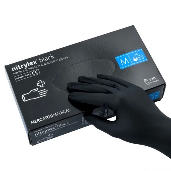 Rękawiczki Nitrylex® Black, Black, S, 100 szt., 50 par, nitrylowe, niejałowe, ochronne, egzaminacyjne, dla majsterkowiczów, ochrona skóry-6114-Mercator Medical-Materiały eksploatacyjne